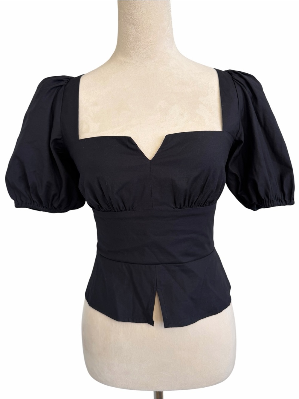 Reformation Fiske Black Square-Neck Puff Sleeve Tie-Waist Top - Picture 4 of 8